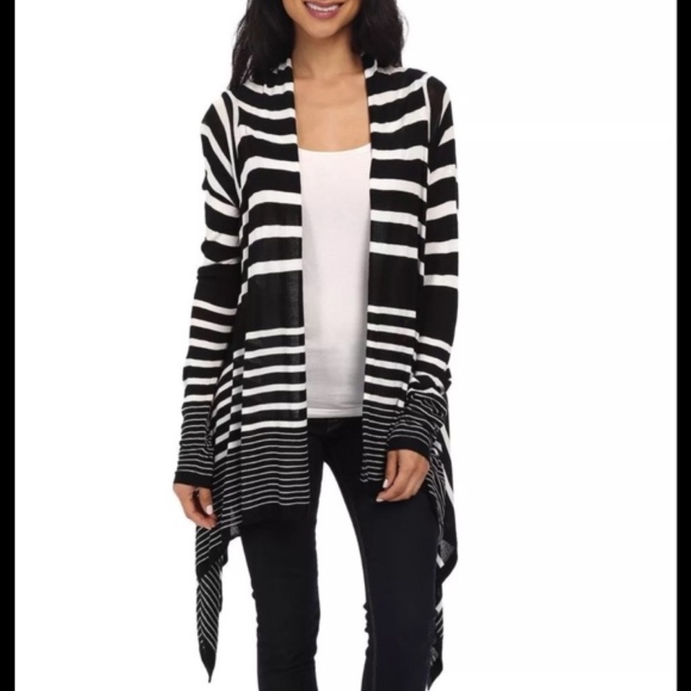 Tart Cardigan Sweater Women’s XS Black White Striped Open Front Workwear NEW